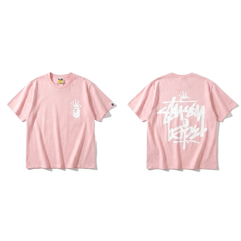 Bape Crown Trendy Pink Short Sleeve