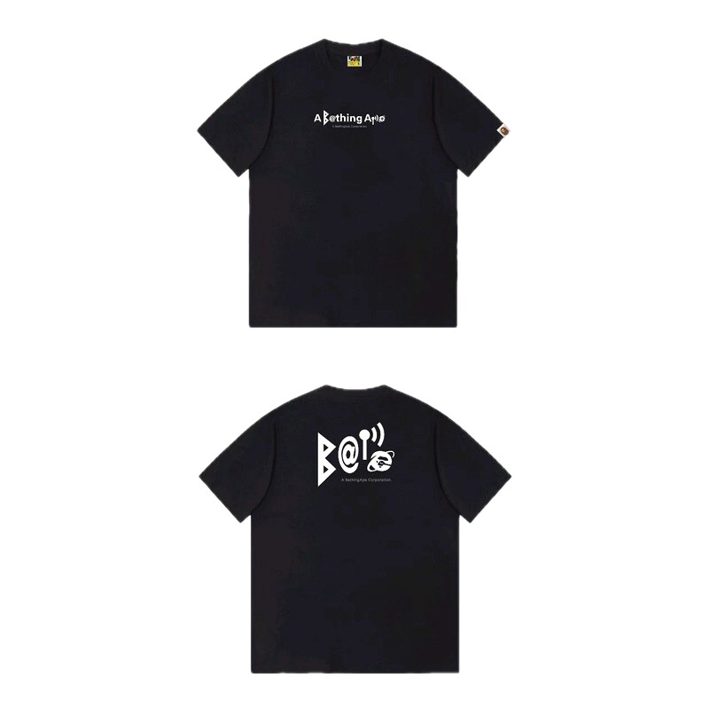 Bape letter - printed short - sleeved black T - shirt