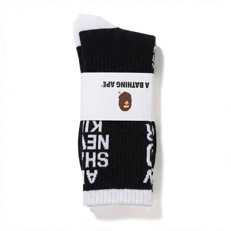 Bape letter-style black and white socks