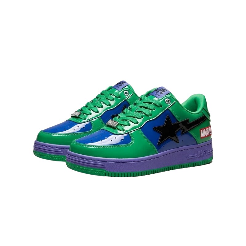 Bape Marvel Co-branded Green and Blue Sneakers