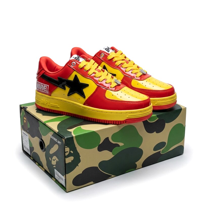 Bape Marvel Co-branded Red and Yellow Board Shoes