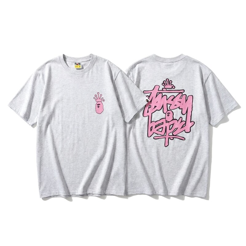 Bape pink graffiti-style short-sleeve shirt