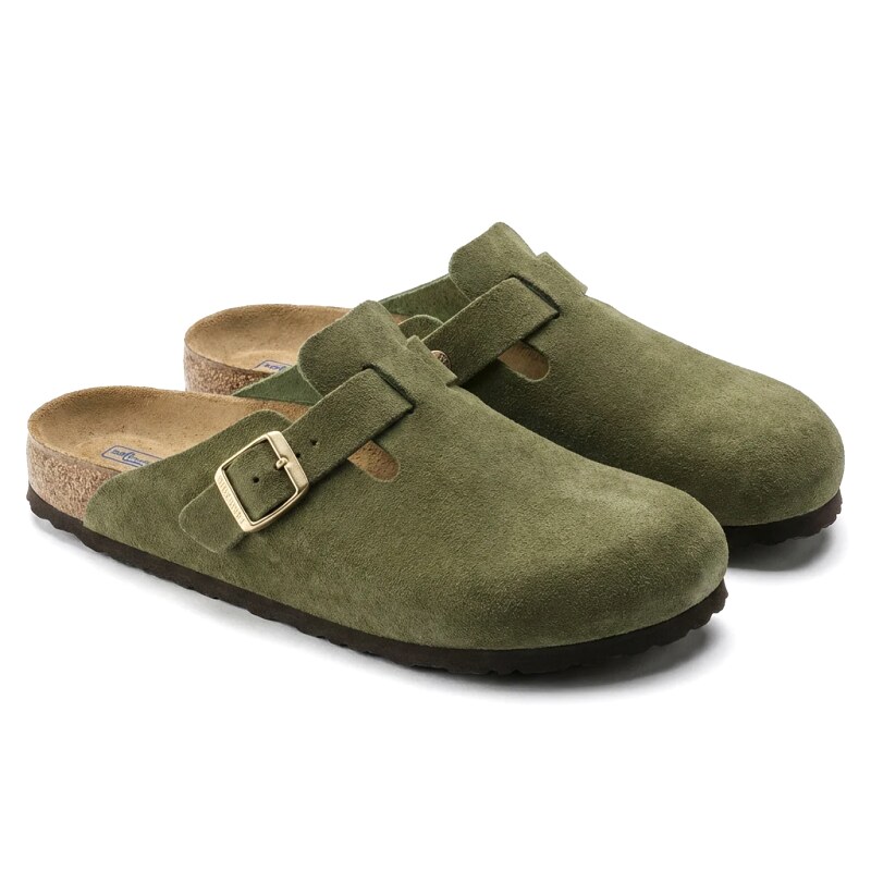 BIRKENSTOCK cork retro-style military green slippers