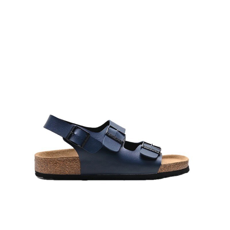 Birkenstock Double-buckle Casual Style Navy Blue Sandals