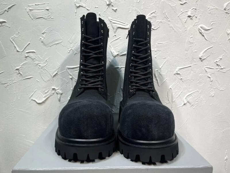 Black Combat Boot with Tall Black Lace-up Boot for Casual Outfits
