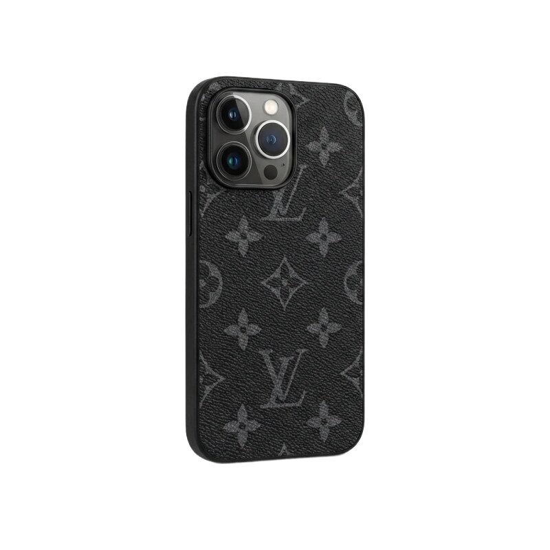 Black iPhone case with LV monogram pattern