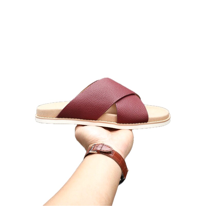 Brunello Cucinelli Casual Style Burgundy Genuine Leather Slides