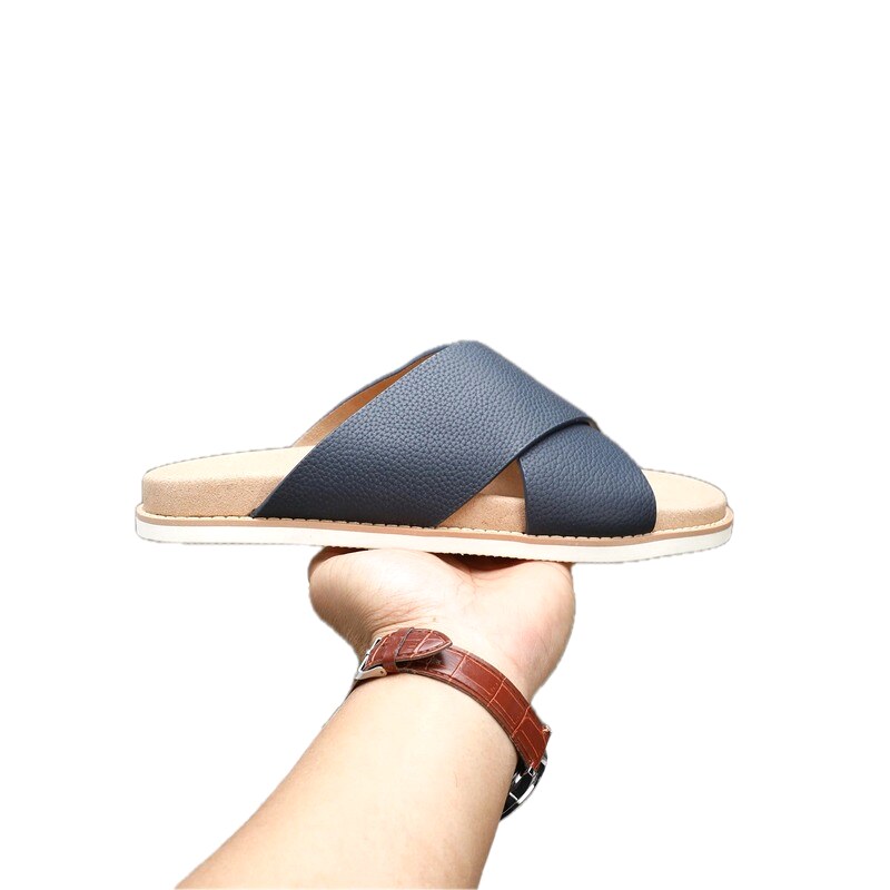 Brunello Cucinelli Casual-style Navy Blue Genuine Leather Slides