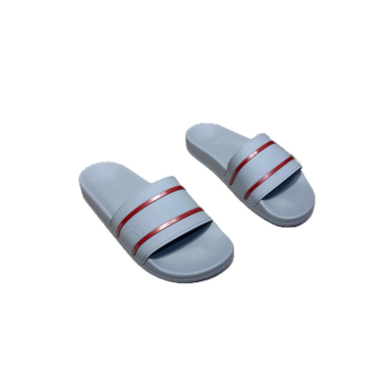 Brunello Cucinelli Striped Casual Light Gray Slide Sandals