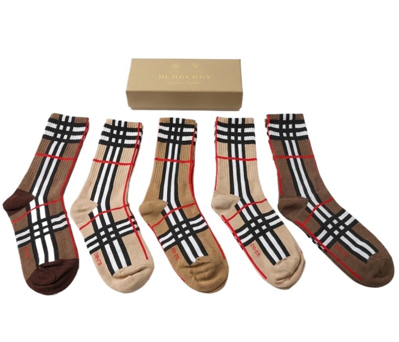 Burberry checkered British style brown socks