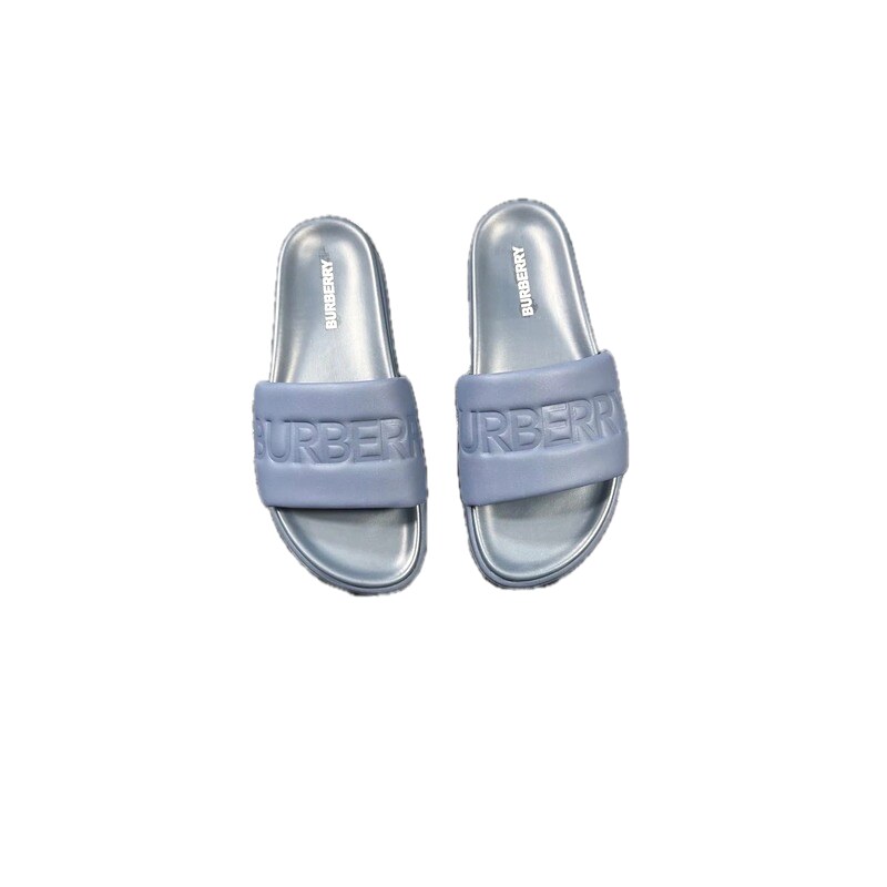 Burberry Embossed Minimalist Style Grey-blue Slides