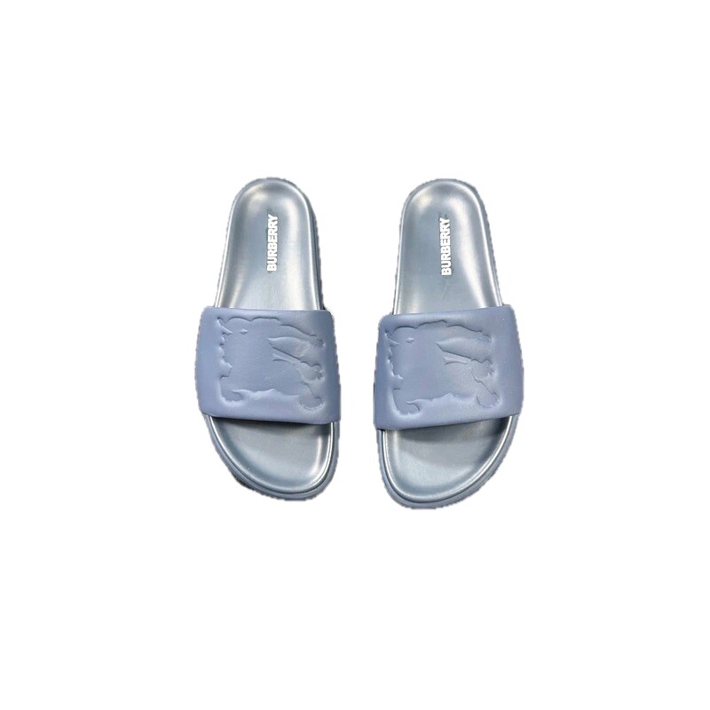 Burberry Equestrian Knight Collection Minimalist Grey-Blue Slide Sandals