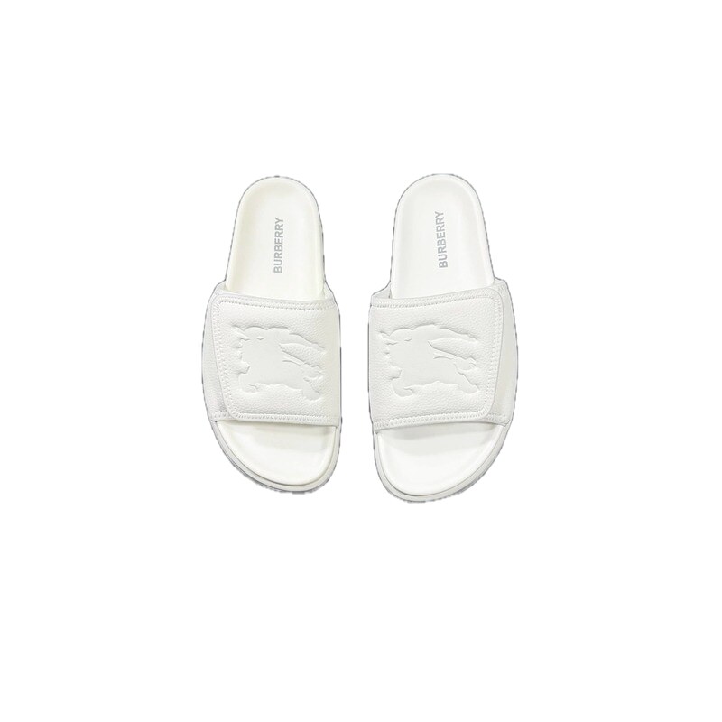 Burberry Knight Logo Minimalist Style White Slide Sandals