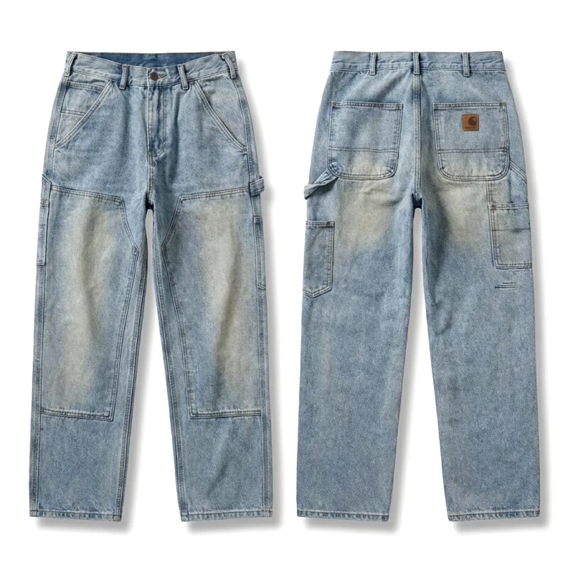 Carhartt workwear style light blue jeans