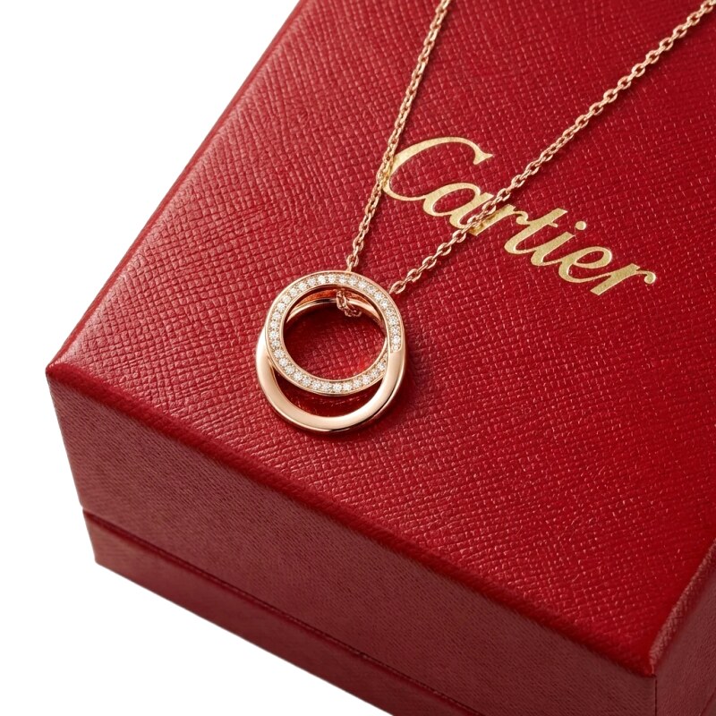 Cartier Double Ring Diamond-set Rose Gold Necklace