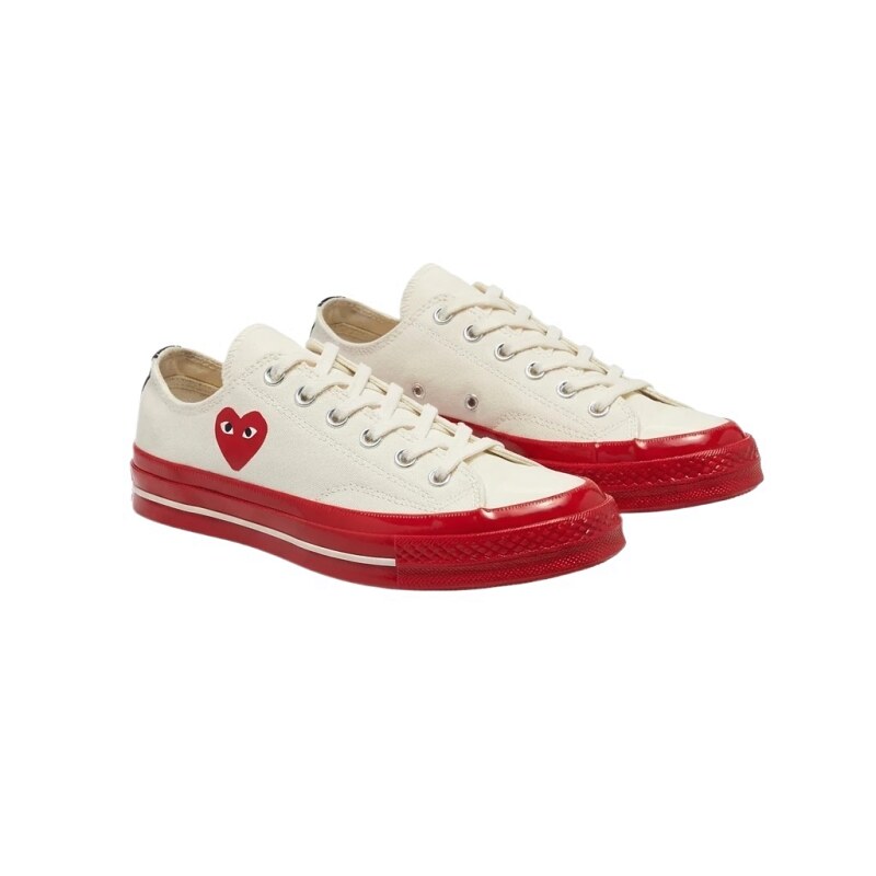CDG Love Series Red and White Canvas Shoes
