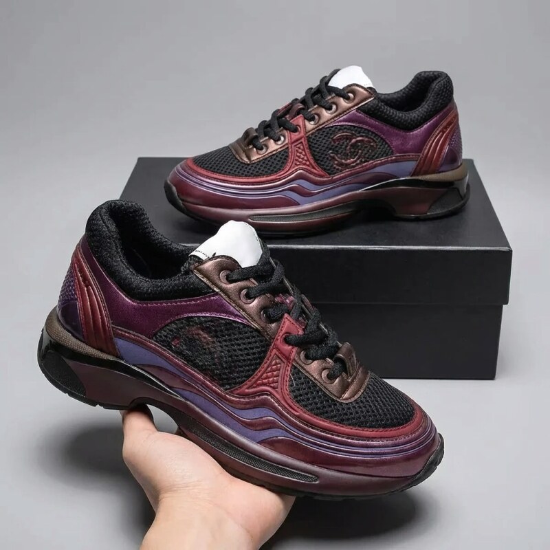 Chanel retro-style burgundy sports shoes
