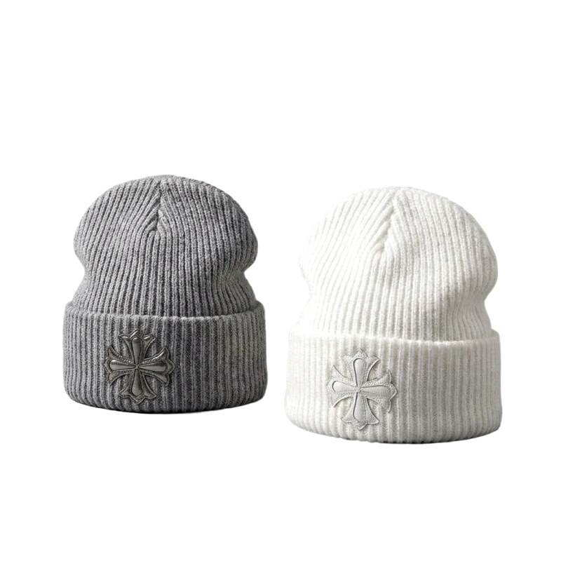 Chrome Hearts Cross Flower Minimalist Style Knitted Hat (White/Gray)