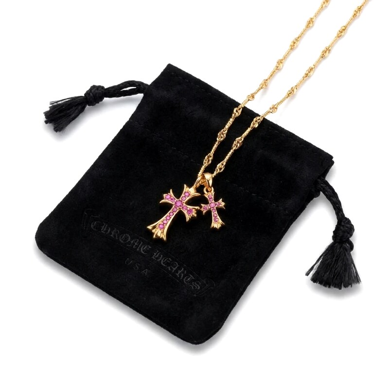 Chrome Hearts Cross Gold Red Diamond Necklace