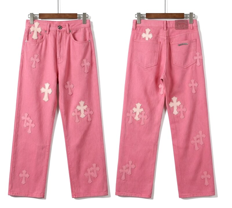 Chrome Hearts cross pink jeans