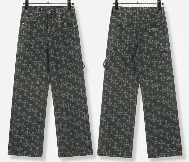 Chrome Hearts cross print black jeans