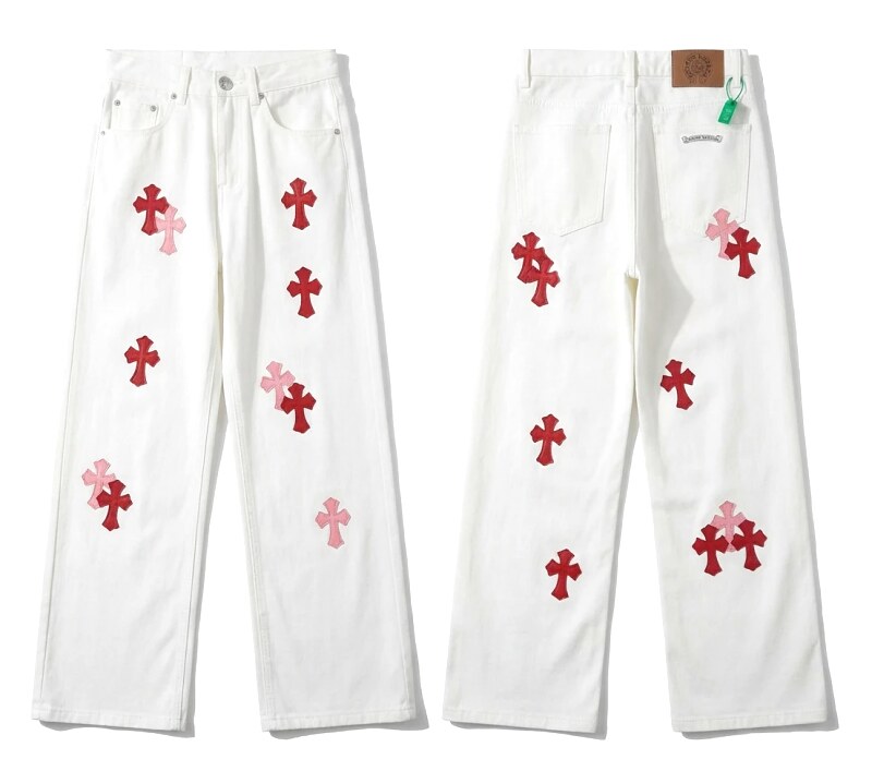 Chrome Hearts Cross Trendy and Cool White Jeans