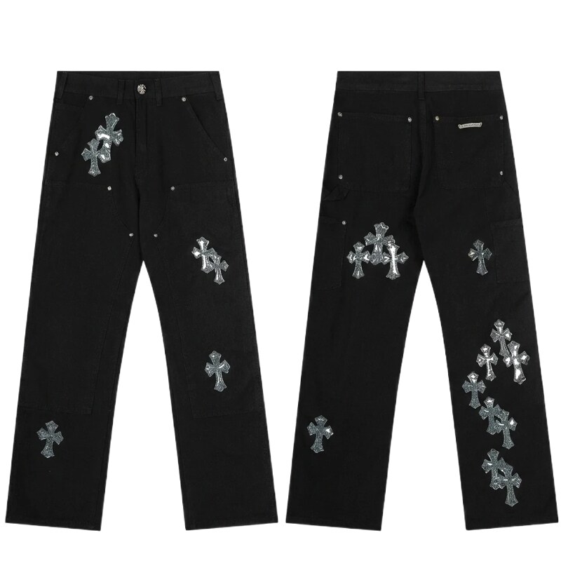 Chrome Hearts Cross Trendy Cool Black Pants