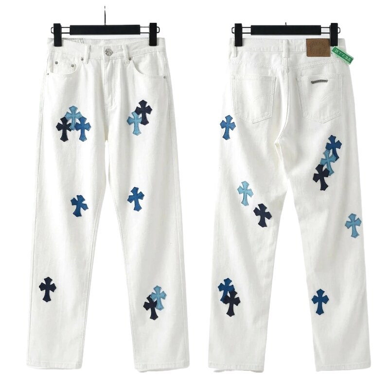 Chrome Hearts Cross Trendy Cool White Jeans