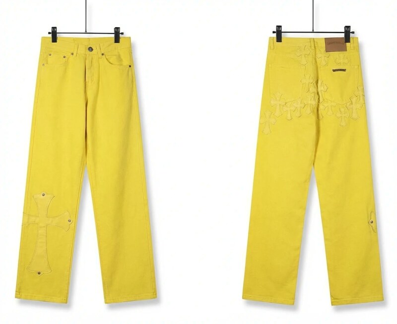 Chrome Hearts Cross Trendy Cool Yellow Jeans