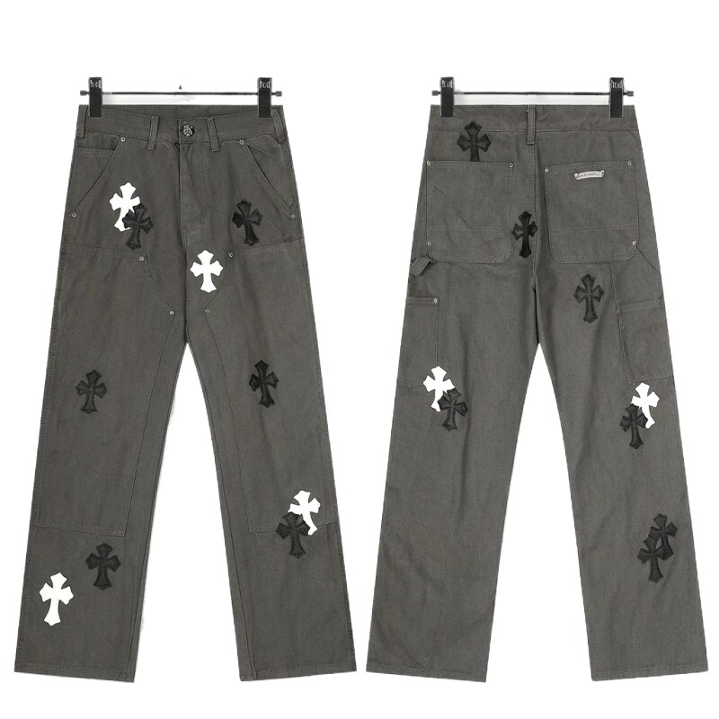 Chrome Hearts Cross Workwear Style Grey Pants