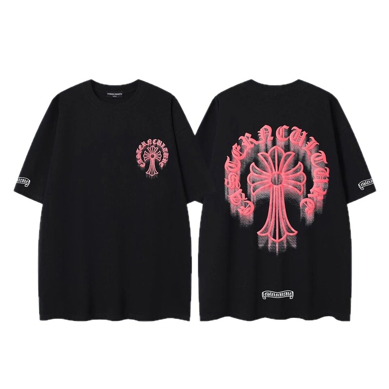 Chrome Hearts Gothic Style Cross Black Short Sleeve T-Shirt