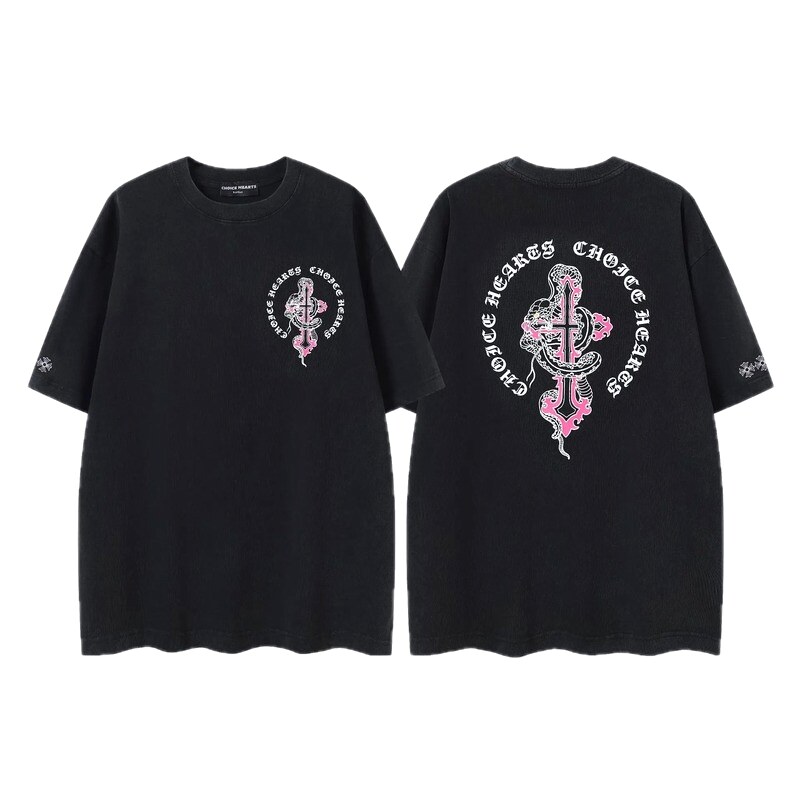 Chrome Hearts Gothic Style Snake & Cross Black Short-Sleeve T-Shirt