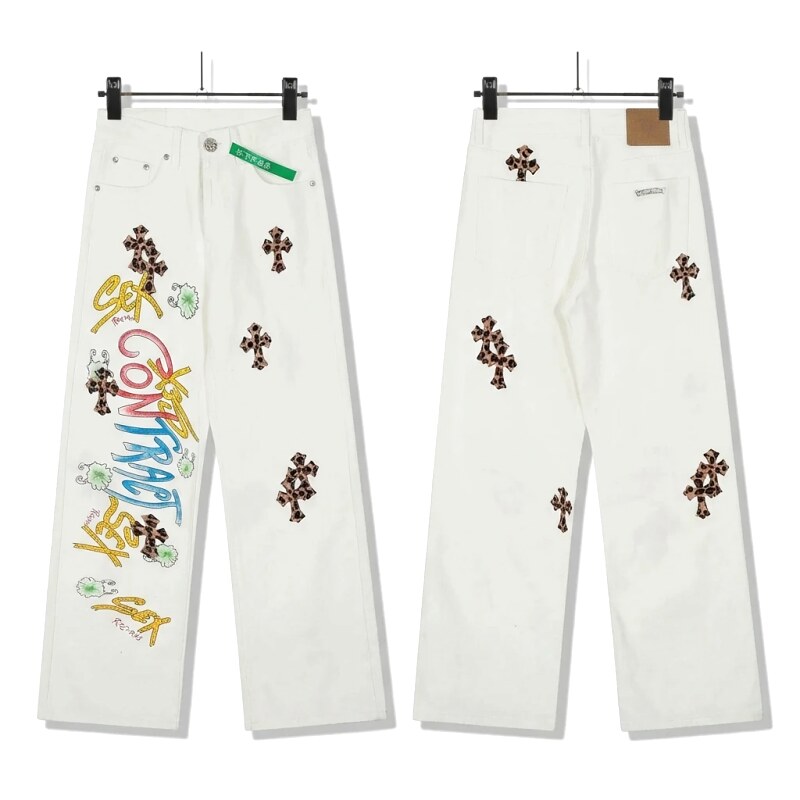 Chrome Hearts Graffiti Style White Jeans