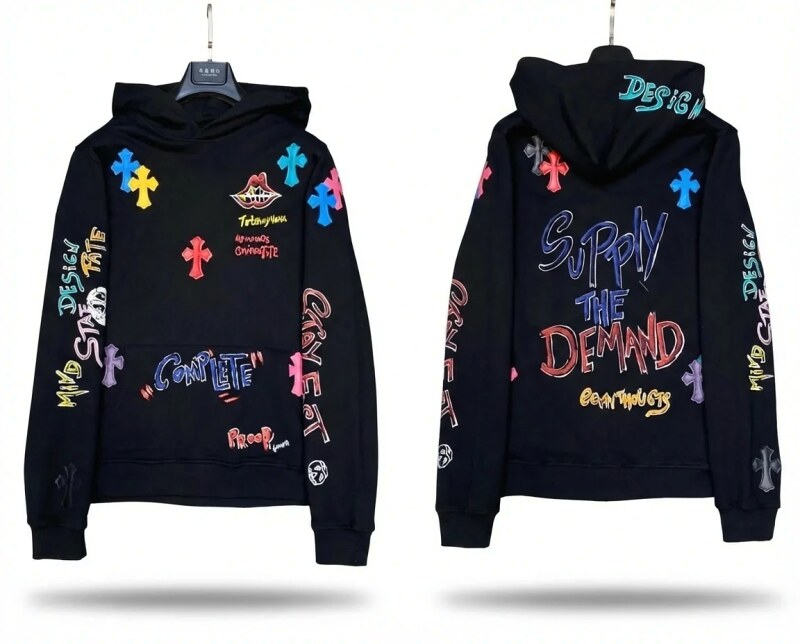 Chrome Hearts Graffiti Trendy Black Hoodie