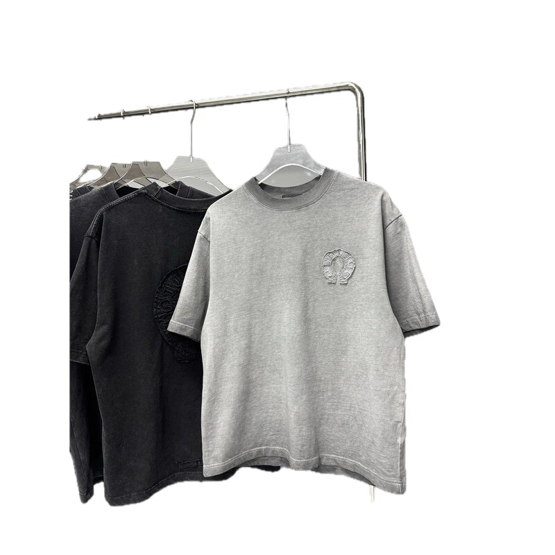 Chrome Hearts Horseshoe Logo Trendy & Cool Grey Short-sleeve T-shirt