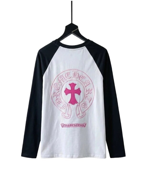 Chrome Hearts religious style pink and white spliced shirt