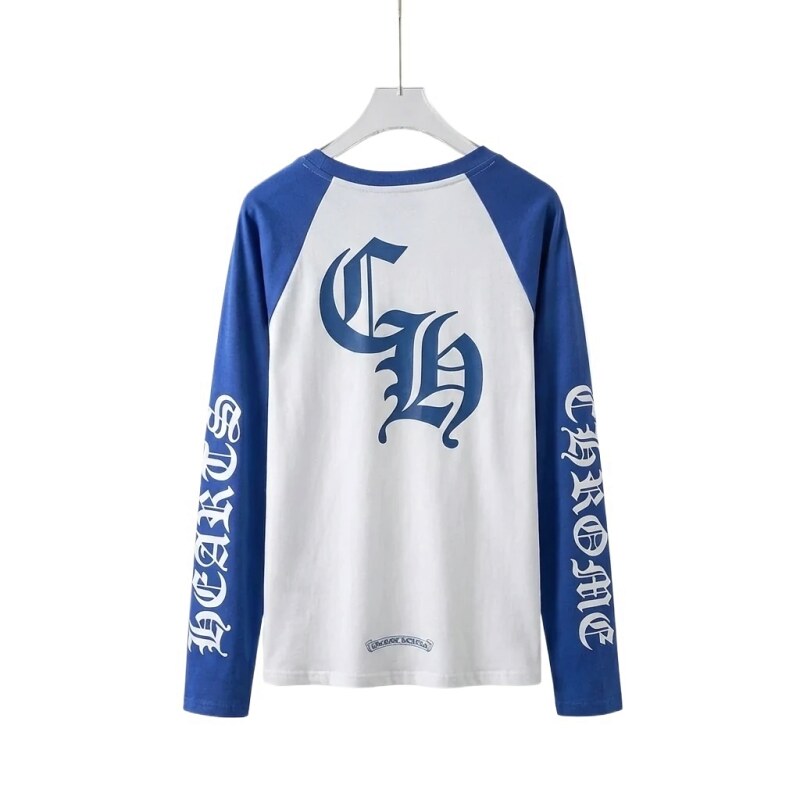 Chrome Hearts retro-style blue and white long-sleeved shirt