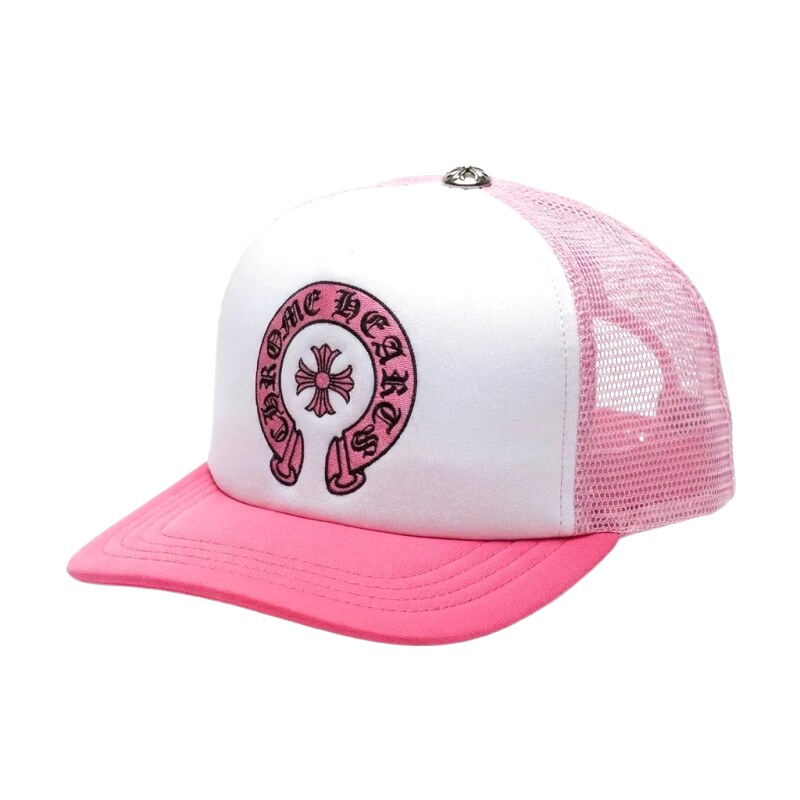Chrome Hearts retro-style pink and white hat