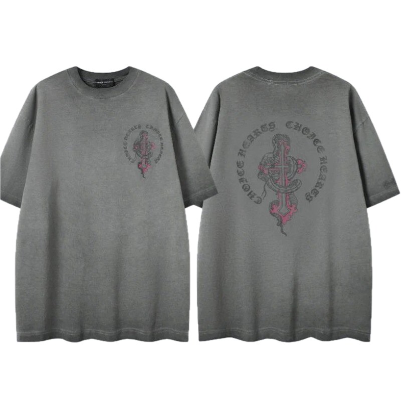 Chrome Hearts Spirit Snake Cross Vintage Smoke Grey Short-sleeve T-shirt