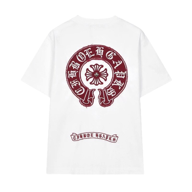 Chrome Hearts Vintage Style White T-shirt with Horseshoe Embroidery