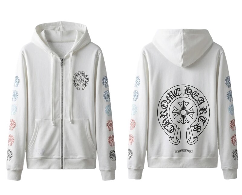 Chrome Hearts White Hoodie with Horseshoe Print Style