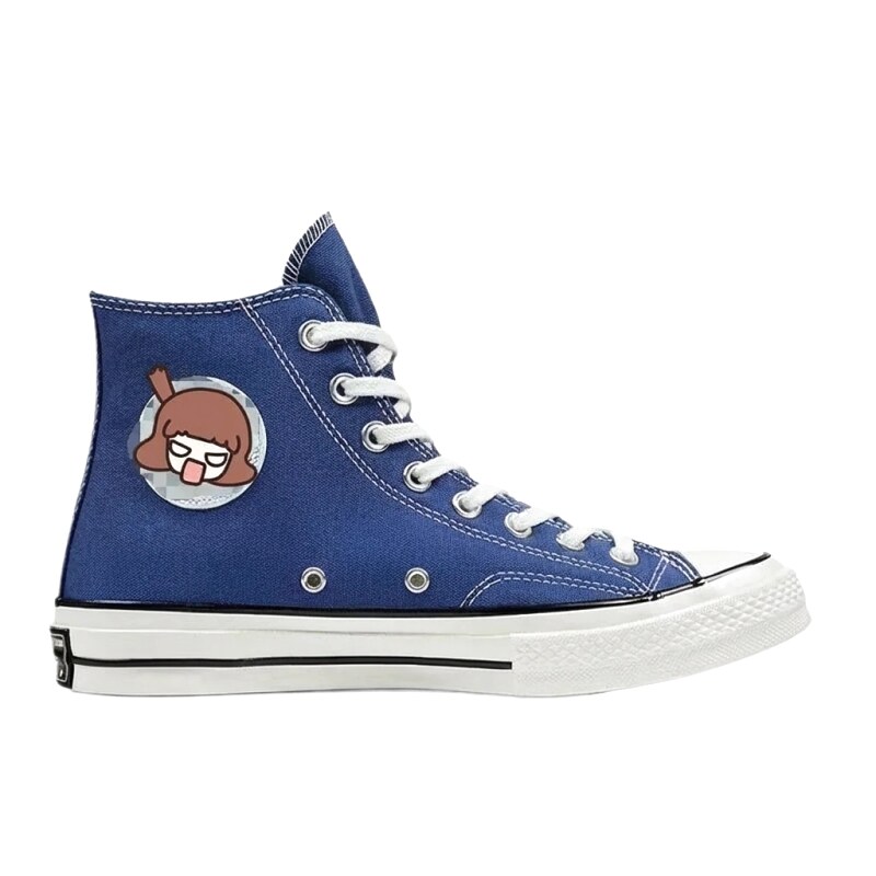 Converse cartoon-style high-top blue shoes