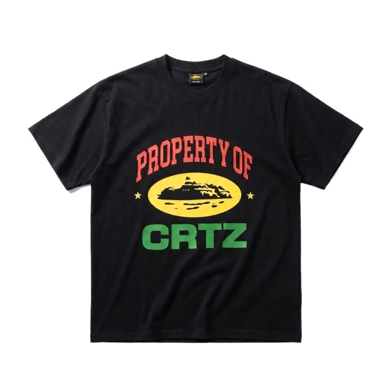Corteiz Black "PROPERTY OF" Streetwear Short-sleeve Shirt