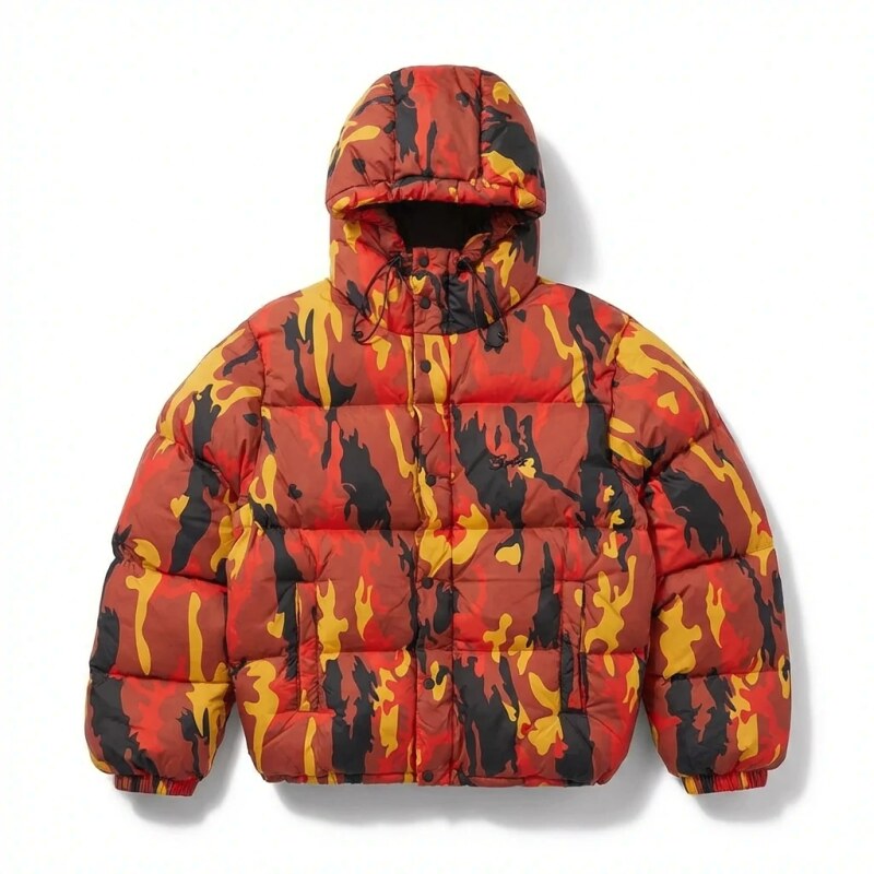 Corteiz camouflage-style red down jacket