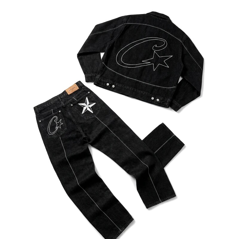 Corteiz denim retro-style suit