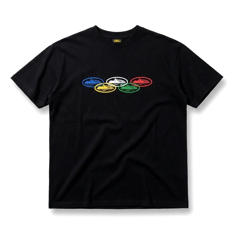 Corteiz Five-Ring Trendy and Cool Black T-shirt