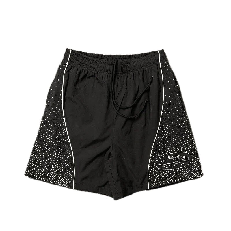 Corteiz Hot-fix Rhinestone Street Style Black Shorts