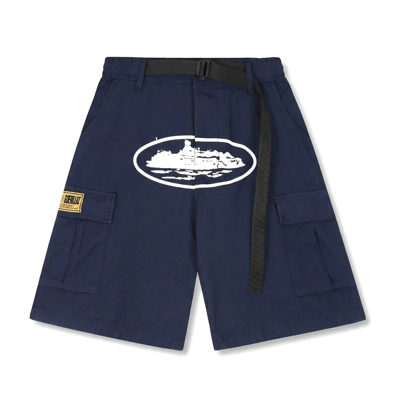 Corteiz navy blue workwear-style shorts