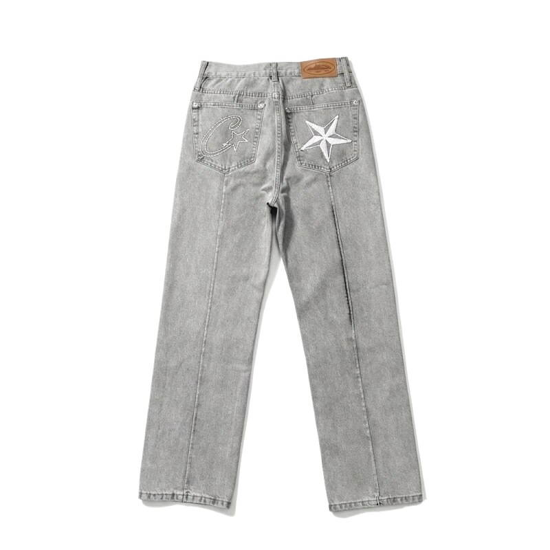 Corteiz Star Embroidered Light Grey Jeans