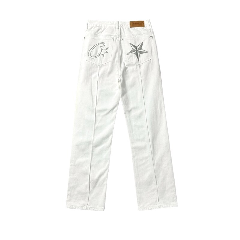 Corteiz Star Embroidery White Jeans